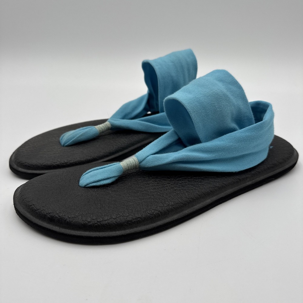 Sanuk Yoga Sling Teal Fabric Wrap Yoga Mat Comfort Flip Flop Sandals Women Sz 10